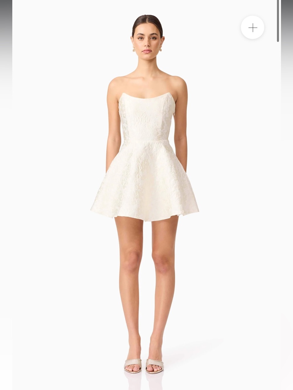 elliatt galadirel ivory gold strapless floral jacquard flare mini dress small